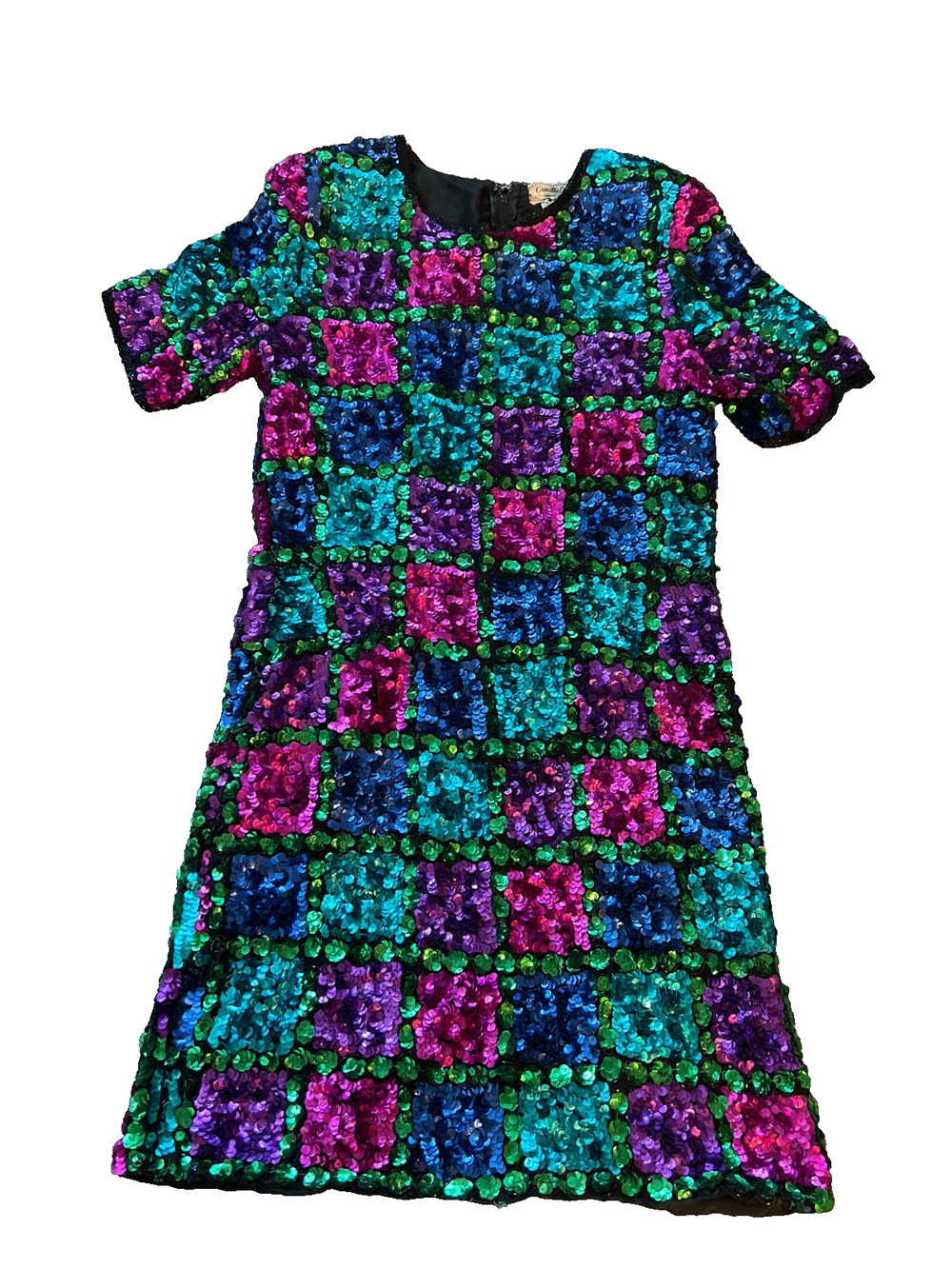 Vintage Candlelight Jainson's International Multicolor Sequin Silk Dress XS VTG